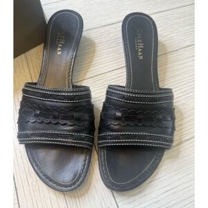 Cole Haan Black Leather Aruba Slide Sandals Womens Block Heel Open Toe W/ Box 8B